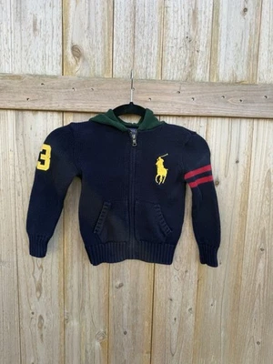 Polo by Ralph Lauren Sudadera con Capucha Azul Marino con Acentos Amarillos y Rojos Talla 4T Foto 1 de 4