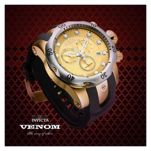 RARE Invicta 54mm Venom Swiss Chrono Gold Dial Black Strap SS Watch - Picture 1 of 1