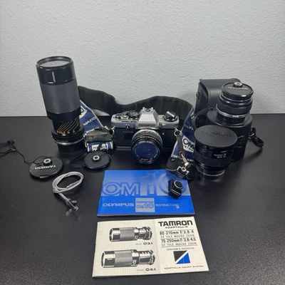 Olympus OM10 35mm SLR Film Camera w/ 50mm f/1.8 Lens – Olympus 28mm F3.5 G.zuiko - Image 1 of 4