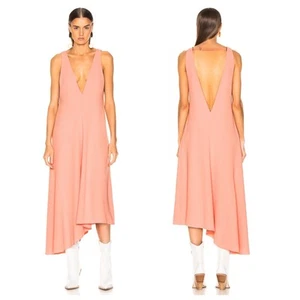 Tibi V Draped Midi Dress Size 0 Pink Haze Crepe Jumper Asymmetric Guest Designer - Picture 1 of 14