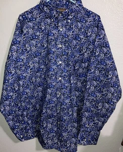 Camisa Ariat Para Hombres Azul Paisley Abotonada Bolsillo Único Manga Larga Talla XXL - Imagen 1 de 4