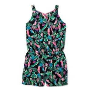 Wonder Nation Girls Sleeveless Tropical Print Tie-Front Romper, Size S - Picture 1 of 3