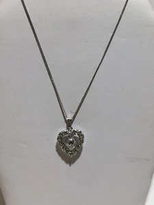 Rhinestone Heart Pendant On Sterling Silver Chain - Picture 1 of 5