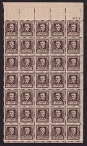 1940 Famous Americans Sc 868 10c MNH plate block of 35 James Whitcomb Riley - Picture 1 of 1