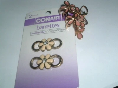 2 Conair Pink Enamel Flower Barrettes and one Hair Claw Clip NWT - Image 1 of 4