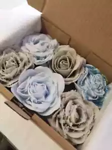 6 X Luxury Christmas Tree Roses Glitter & Snow  Clip on Roses BLUE GREY NAVY  - Picture 1 of 4