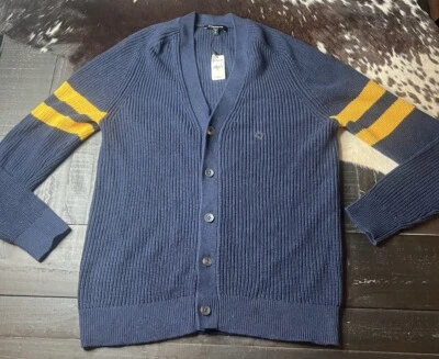 Cárdigan Express Y2K Para Hombre Preppy Azul Amarillo Rayas Talla Mediana Foto 1 de 4