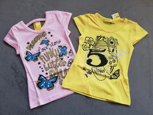 2 x Mädchen T-Shirt Mädchenpullover Rosa Gelb Motiv Aufdruck 13 - Bild 1 von 2