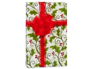 HOLLY BERRY GREENERY Print Design 24" Gift WRAPPING Paper Choose Length Amount - Picture 1 of 1