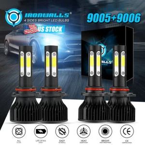 4X IRONWALLS 9005 9006 LED Headlight Kit Bulbs Hi Low Beam White Lamp High Power - Picture 1 of 12