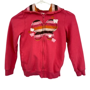 OshKosh B'gosh Girl Size 6X Jacket Pink Butterfly Appliqué Inner Striped Hoodie - Picture 1 of 10