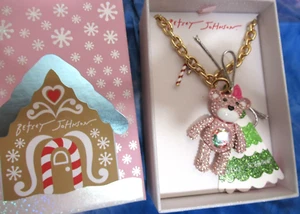 Betsey Johnson Polar Bear Necklace Holiday Crystal Pink Bear Snow Globe Ornament - Picture 1 of 4