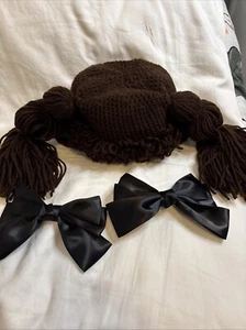 CABBAGE PATCH KID Dark Brown WIG HAT HALLOWEEN COSTUME Crocheted Adult - Picture 1 of 12