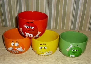 4 M&M Ceramic Bowls / Candy Dishes Red Orange Green Yellow Mars Co. 2021 3.75 " - Picture 1 of 8
