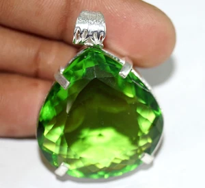 50+ Ct Green Topaz Emerald Cut German Silver Solitaire Heart Loose Gemstone !!! - Picture 1 of 6