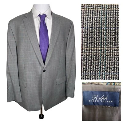 Ralph Lauren Sport Coat 50L Silk & Wool Woven Grey Multi Subtle Check Pattern - Image 1 of 4