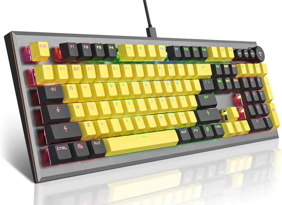 Mechanical Gaming Keyboard, PowerLead Wired Keyboard Rainbow RGB Backlit -MK19 - Image 1 of 4