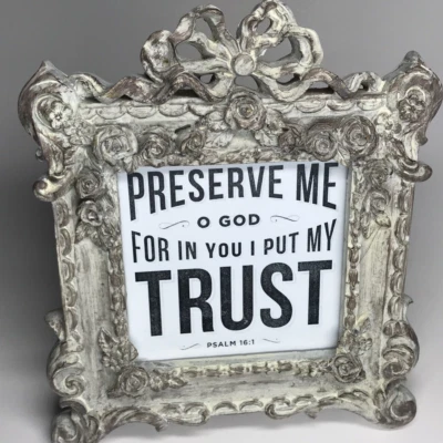 Bible Verse Psalm 16:1 Gray Ornate Picture Frame by SICURA - 4" x 4" - Image 1 of 4