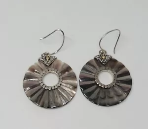 Beautiful Abalone Designer Dangle Hoop Sterling Silver 18k Gold Earrings - Picture 1 of 8