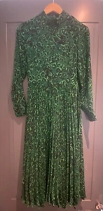 BNWT Whistles Green Multi Jungle Cat Pleated Midi Dress Size UK 8  - Picture 1 of 5