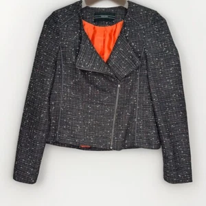 Decjuba Women's Size 12 Crop Speckled Black Knit Long Sleeve Zip Up Jacket. - Picture 1 of 8