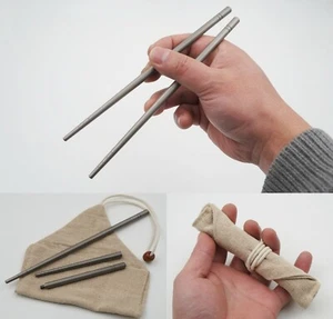 Vajilla de metal liso portátil de viaje a tornillo con palillos de titanio para acampar - Imagen 1 de 8