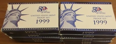 1999 Proof Set 10 Sets U. S. Mint  5 Quarters + 4 Coins COA 1st Year State Q - Image 1 of 3