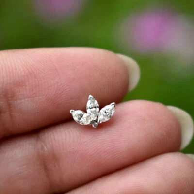 14K Yellow Gold Marquise Cut Natural GH SI White Diamond Her Screw Back Nose Pin - Image 1 of 4