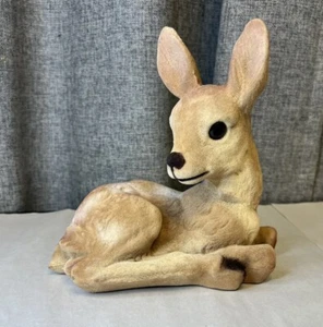 Vintage Spotted Flocked Laying Deer Figurine 7.5”h X 7”L Fawn Doe - Picture 1 of 14