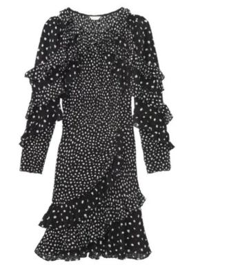 Rebecca Taylor Black Nova Dot Ruffle Clip Dress Size 4 - Image 1 of 4