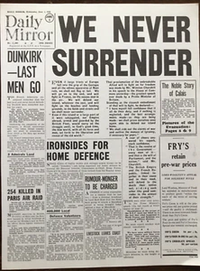 WW2 1940 NEWSPAPER/POSTER (2 SIDED)”AND WE SHALL NEVER SURRENDER” ICONIC SPEECH - Foto 1 di 12
