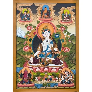 Weiße Tara Thangka Gemälde in Meisterqualität, handgefertigte gesegnete tibetische Wandkunst - Bild 1 von 7