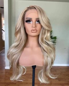 Remy Human Hair Honey Blonde Golden Highlights 13x4 Lace Front Wigs Body Wave  - Picture 1 of 8
