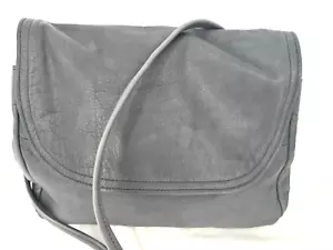Vintage Gray Soft Deer Skin Leather Stitched Shoulder Bag Satchel Purse Handbag - Picture 1 of 21