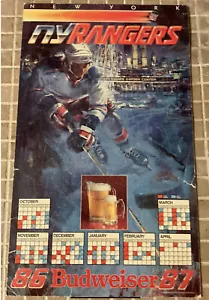 Vintage Budweiser New York Rangers 1986/1987 Team Schedule Sign Size 30X18 - Picture 1 of 4