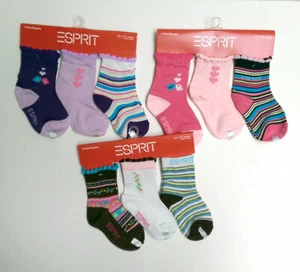 ESPRIT 3-PACK Baby Infant Toddler Girls Socks 12-18 Months - LOT ASSORTED 9 PAIR - Picture 1 of 4