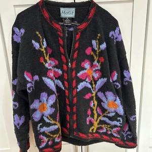 Vintage Nepal 100% Wool Hand Made Sweater,  Size M, Bright Multi Colors Zips - Picture 1 of 13