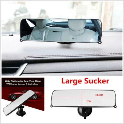 TPU Big Sucker Rear View Mirror Wide Flat Clear Lens Car Dash Mount Rearview - Image 1 of 4