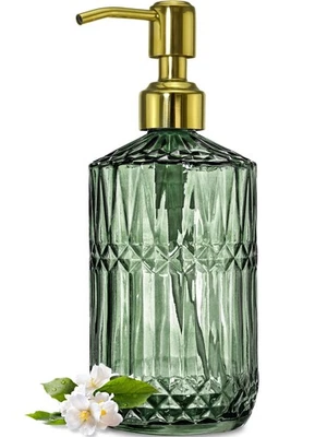 18Oz Green Glass Soap Dispenser with Gold Rust Proof Pump, Refillable Kitchen... - Image 1 of 4
