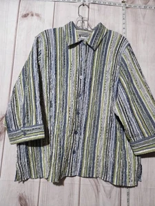 Breckenridge Shirt Damen 2X blau grün gestreift Crinkle Knopfleiste 3/4 Arm - Bild 1 von 8