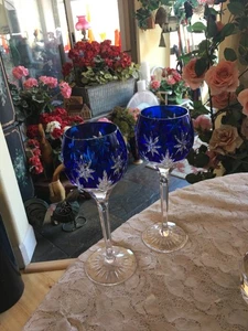 HORST BELDA~Stars of Midnight~Franklin Mint - 2 Wine Glasses - Cobalt Germany - Picture 1 of 7