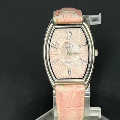 Reloj para mujer Jaguar Silver Tonneau Case esfera rosa Sunburst cuero rosa Foto 1 de 4