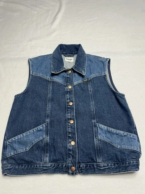 Chaleco de mezclilla retro Wrangler broches de presión de metal occidental para mujer talla pequeña vaquero rodeo Foto 1 de 4