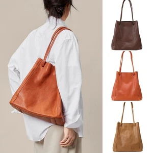 Bucket Bag Large Capacity Bag Commuting Leather Retro Cowhide Leather Handbag - Picture 1 of 19