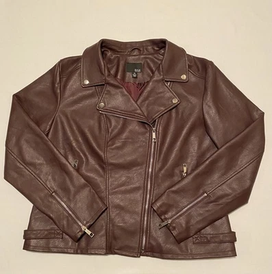 Chaqueta A.N.A Mujer XXL Borgoña Imitación Cuero Cremallera Completa Forrada Bolsillos Motociclista Foto 1 de 4