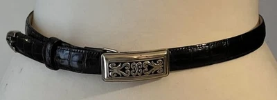 Cinturón Brighton Mujer 30-33” Cuero Negro Cocodrilo Repujado Tono Plata Hebilla #37103 Foto 1 de 4