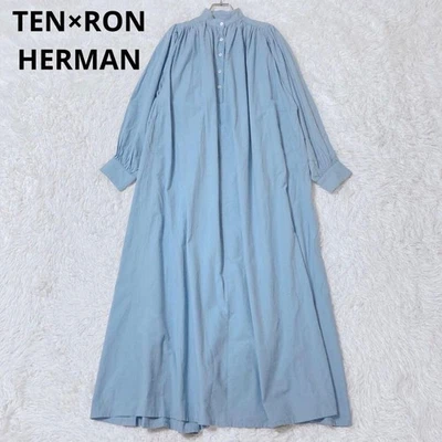 Maxi Camisa Vestido TEN x Ron Herman Azul Algodón Manga Larga Japón Talla Libre Informal Foto 1 de 4