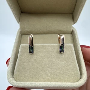 14ct Rolled Gold Bonded Earrings - Hallmarked 585RG Mystic Topaz Iridescent Hue - Picture 1 of 9