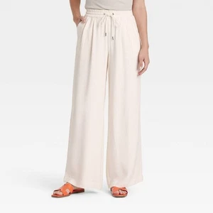Women's High-Rise Wide Leg Pull-On Pants - A New Day Cream XS - Picture 1 of 3