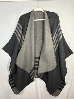 BB Dakota женщин черный/серый в полоску двусторонний одеяло надежном пончо - Изображение 1 из 4